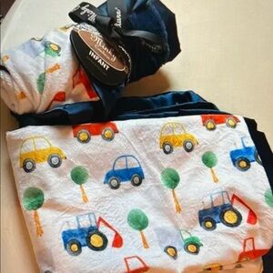 Minky Coture Two Infant Blankets with Colorful Vehicle Print